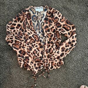 Skatie Animal Print Mesh Top XS